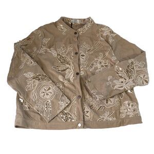 C&S The Label Inge Sequin Embroidered Corduroy Jacket Sand XL/XXL Boho NWT